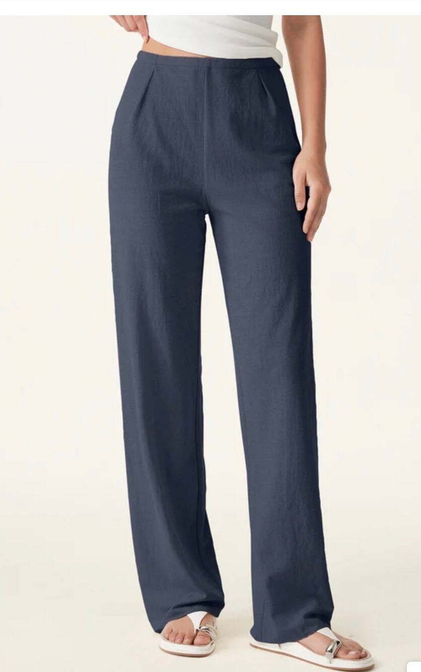 Brand New OGL Women's Size Small Navy Cotton Linen Midi Straight Leg Pants
